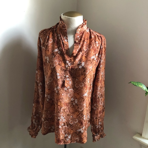 Vintage Jonquil Mock Neck Fall Foliage Print Blouse - Picture 10 of 10